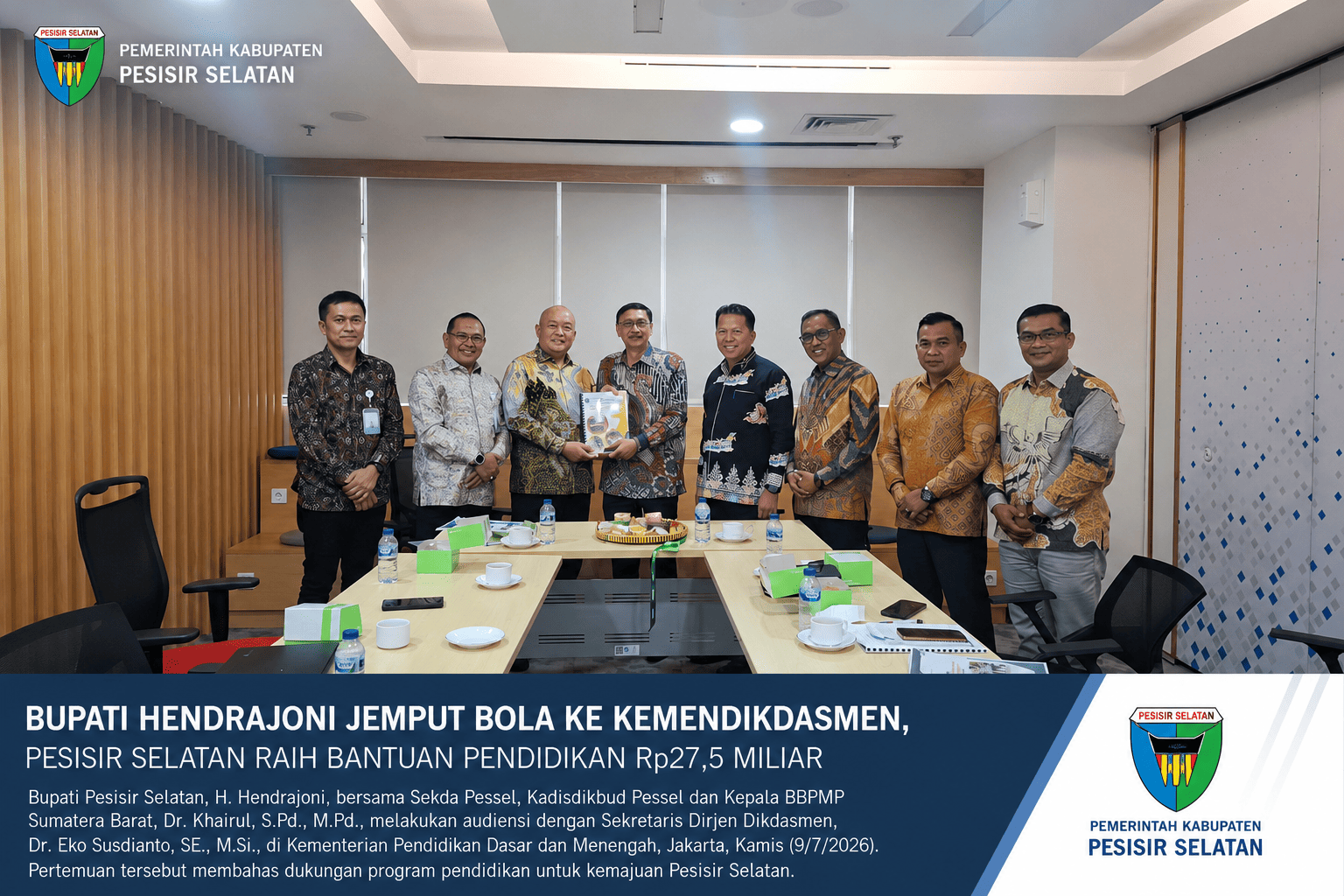 Bupati Hendrajoni Jemput Bola ke Kemendikdasmen, Pesisir Selatan Raih Bantuan Pendidikan Rp27,5 Miliar